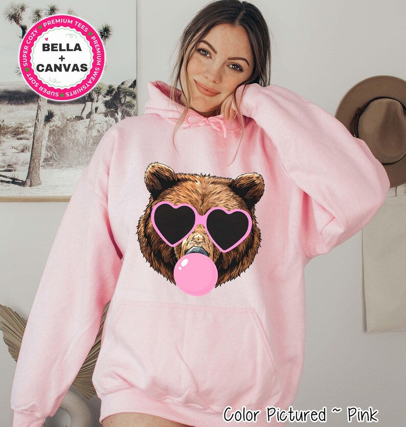 Preppy Bubble Blowing Bear Mascot Team Sweatshirt, Cute Grizzly Mascot Sweater, School Team Tee, Favorite Bears Team Shirt,School logo shirt image 2