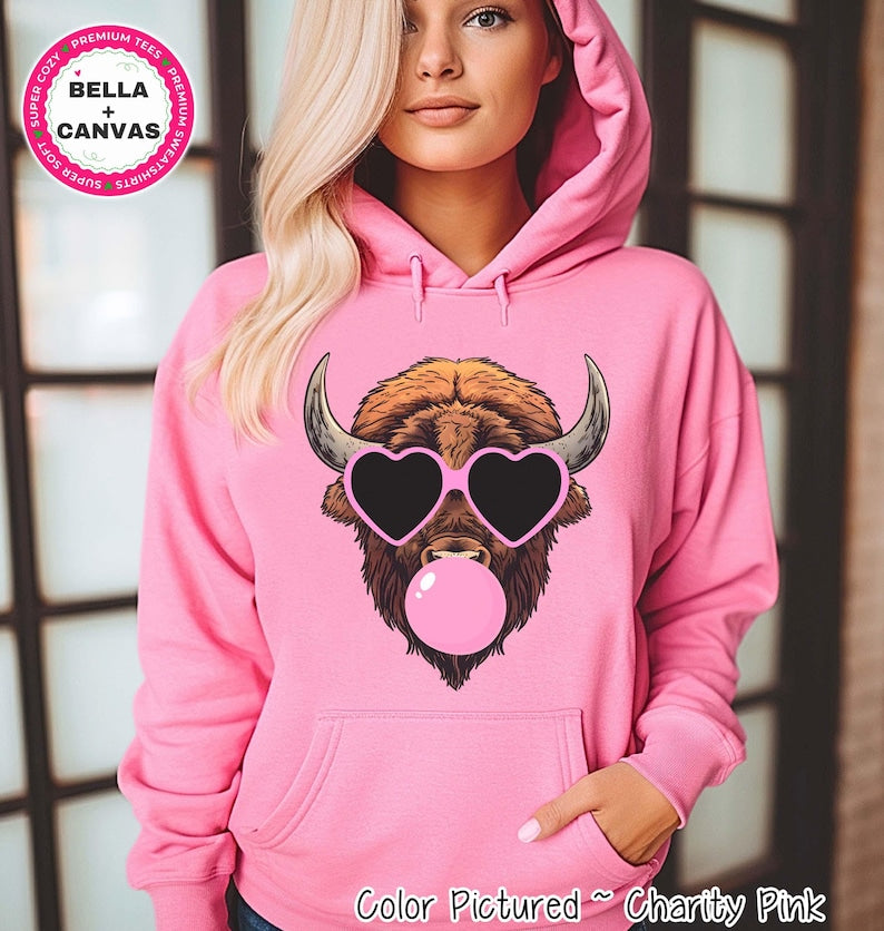 Preppy Bubble Blowing Buffalo Mascot Team Sweatshirt, Cute Mascot Sweater, School Team Tee, Favorite Bison Team Shirt, School Logo Hoody image 2