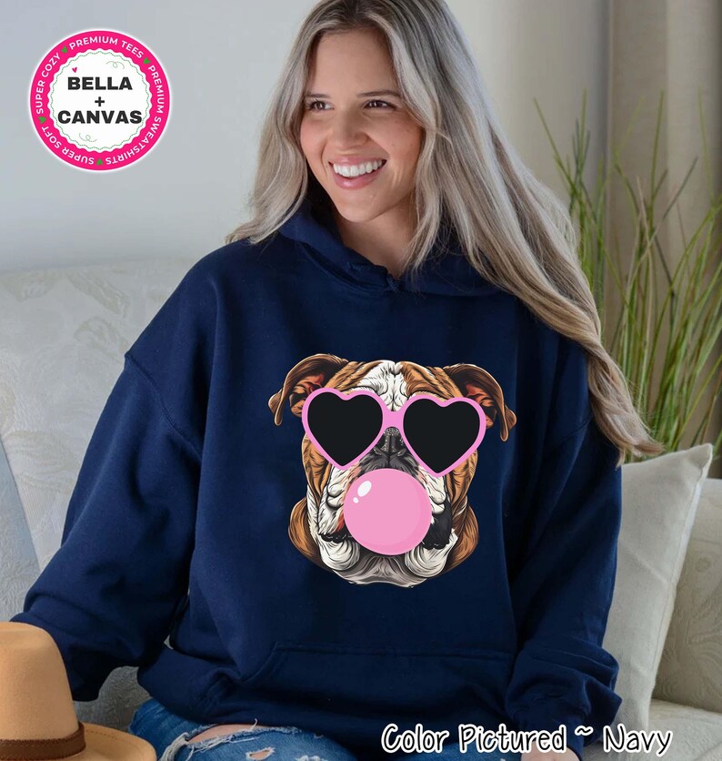 Preppy Bubble Blowing Bulldog Mascot Team Sweatshirt, Cute Mascot Sweater, School Team Tee, Favorite Bulldog Team Shirt, School Logo Hoodie image 2