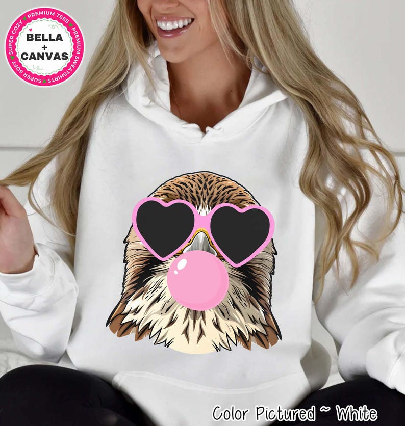 Preppy Bubble Blowing Pink Falcons Mascot Team Sweatshirt, Cute Mascot Sweater, School Team Tee, Favorite Falcons Team Shirt,School Logo Tee image 2