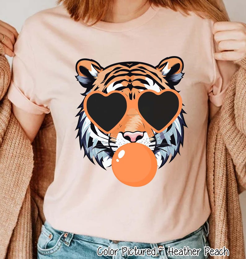 Preppy Bubble Blowing Tigers Mascot Team Sweatshirt, Cute Tigers Mascot Sweater, School Team Tee, Favorite Tigers Team Shirt,School Logo Tee image 3