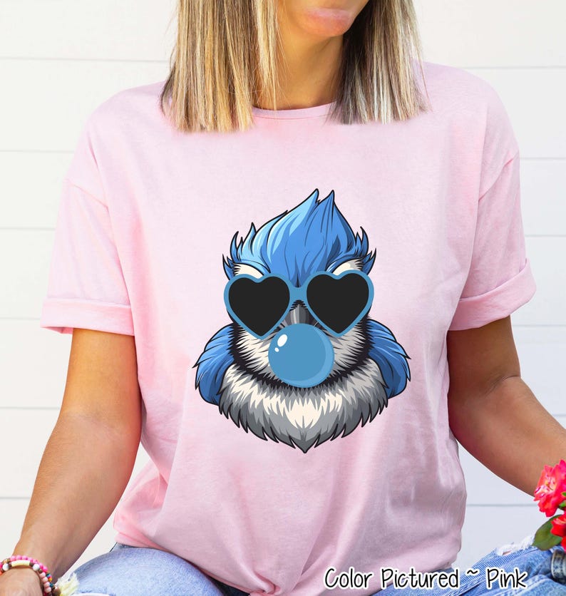 Preppy Bubble Blowing Blue Jay Mascot Team Sweatshirt, Cute Blue Bird Mascot Sweater, School Team Tee, Favorite Team Shirt, School Logo Tee image 3
