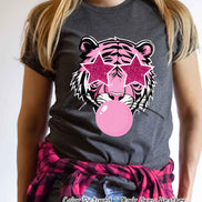 Preppy Pink Bubble Blowing Tigers Mascot Team Sweatshirt, Cute Mascot Sweater, School Team Tee, Favorite Tigers Team Shirt, School Logo Tee image 3