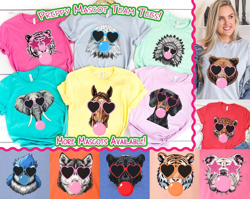 Preppy Bubble Blowing Favorite Mascot Team Tshirt,Cute Mascot Shirt,School Team Tee,Favorite Team Shirt,School logo shirt,Sweatshirt Upgrade image 1