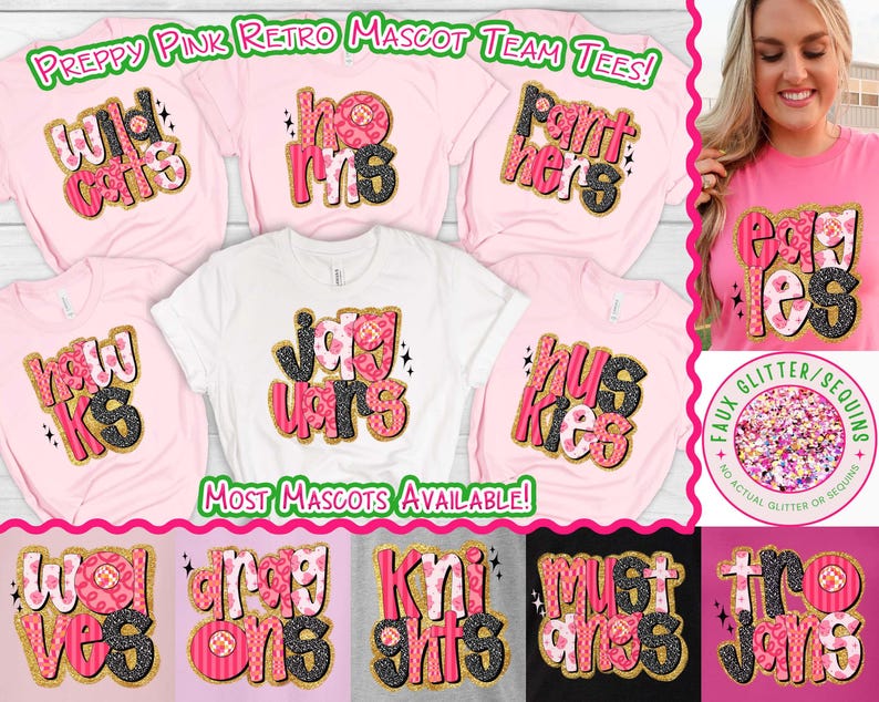 Preppy Pink Retro Favorite Team Shirt Team Mascot Shirt School Team Tee Favorite Team Shirt, School logo shirt, Custom Sweatshirt Upgrade image 1