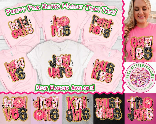 Preppy Pink Retro Favorite Team Shirt Team Mascot Shirt School Team Tee Favorite Team Shirt, School logo shirt, Custom Sweatshirt Upgrade image 1