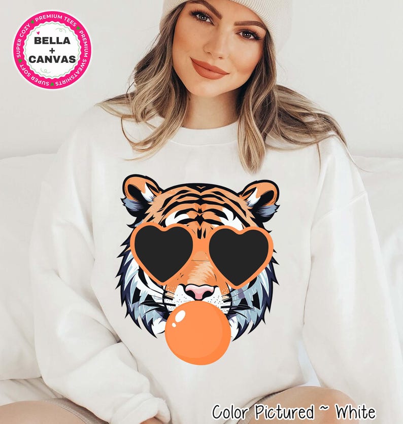 Preppy Bubble Blowing Tigers Mascot Team Sweatshirt, Cute Tigers Mascot Sweater, School Team Tee, Favorite Tigers Team Shirt,School Logo Tee image 1