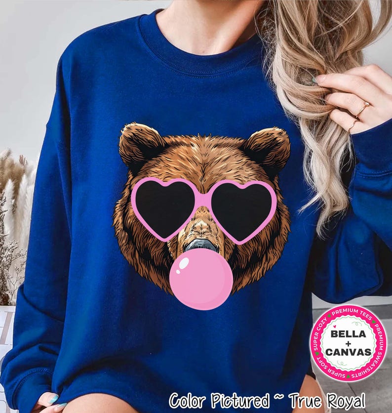 Preppy Bubble Blowing Bear Mascot Team Sweatshirt, Cute Grizzly Mascot Sweater, School Team Tee, Favorite Bears Team Shirt,School logo shirt image 1