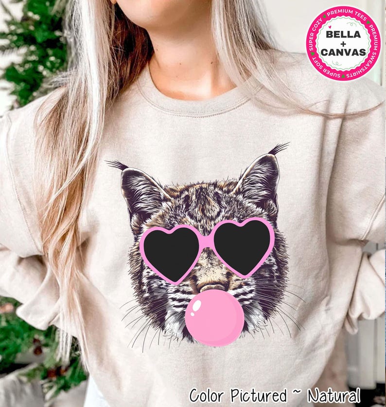 Preppy Bubble Blowing Wildcats Mascot Team Sweatshirt, Cute Mascot Sweater, School Team Tee, Favorite Bobcats Team Shirt, School Logo Hoodie image 1