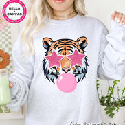 Preppy Pink Bubble Blowing Tigers Mascot Team Sweatshirt, Cute Mascot Sweater, School Team Tee, Favorite Tigers Team Shirt, School Logo Tee image 1