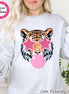 Preppy Pink Bubble Blowing Tigers Mascot Team Sweatshirt, Cute Mascot Sweater, School Team Tee, Favorite Tigers Team Shirt, School Logo Tee image 1