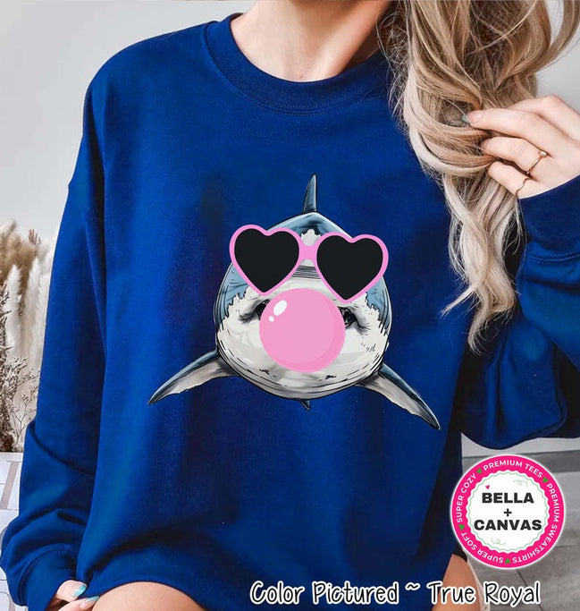 Preppy Bubble Blowing Sharks Mascot Team Sweatshirt, Cute Mascot Sweater, School Team Tee, Favorite Sharks Team Shirt, School Logo Hoodie image 1
