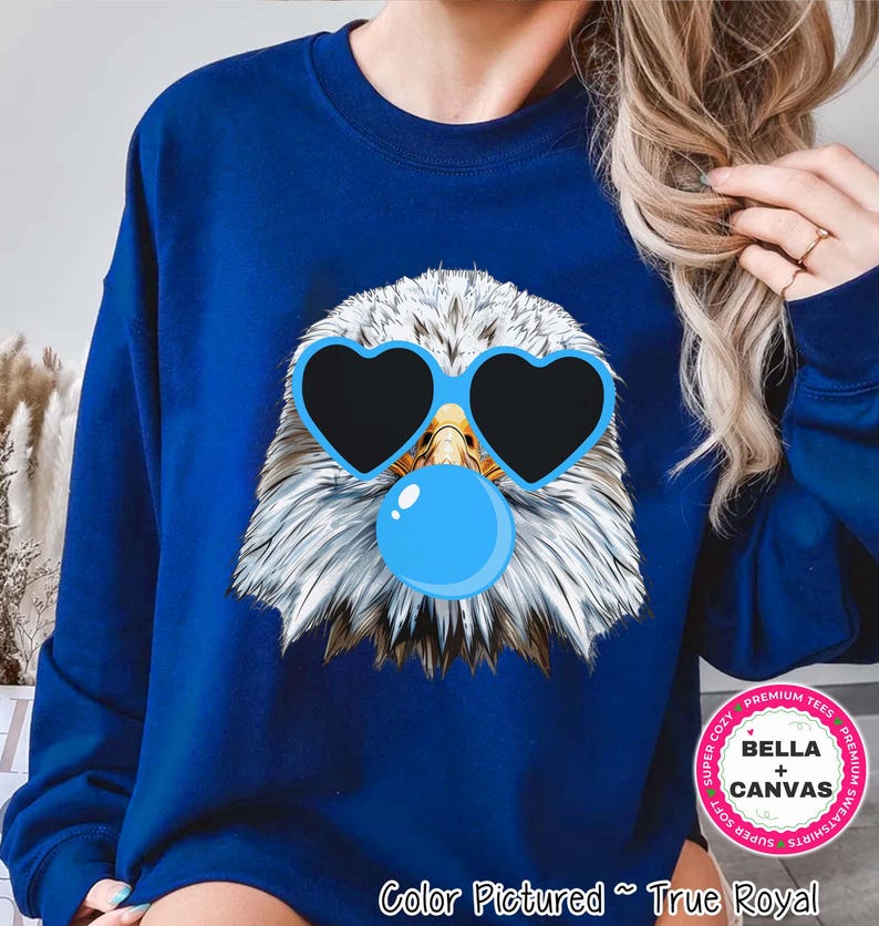 Preppy Bubble Blowing Eagles Mascot Team Sweatshirt, Cute Mascot Sweater, School Team Tee, Favorite Eagles Team Shirt, School Logo Hoodie image 1