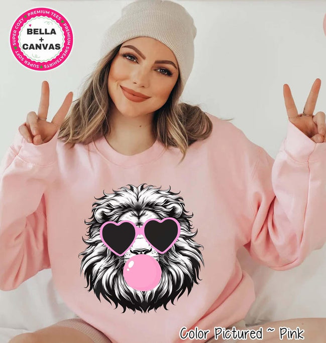 Preppy Bubble Blowing Lions Mascot Team Sweatshirt, Cute Lion Mascot Sweater, School Team Tee, Favorite Team Shirt, School Logo Hoodie image 1