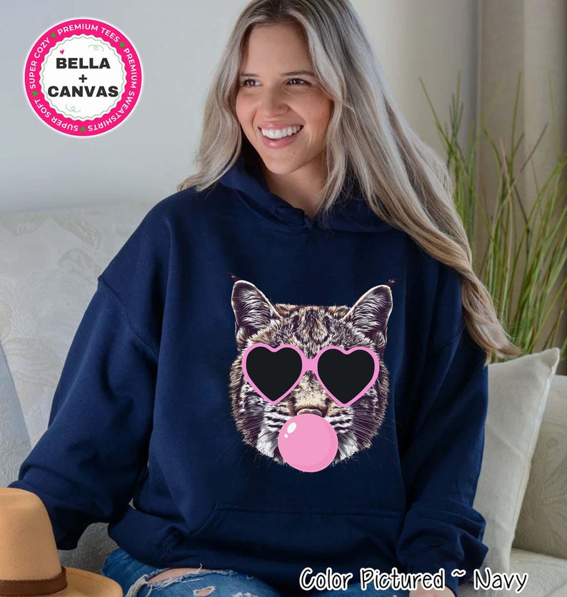Preppy Bubble Blowing Wildcats Mascot Team Sweatshirt, Cute Mascot Sweater, School Team Tee, Favorite Bobcats Team Shirt, School Logo Hoodie image 2