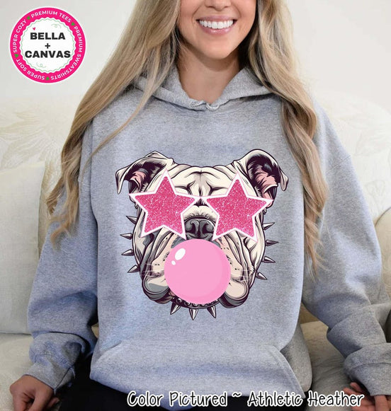 Preppy Bubble Blowing Pink Bulldog Mascot Team Sweatshirt, Cute Mascot Sweater, School Team Tee, Favorite Bulldog Team Shirt,School Logo Tee image 2
