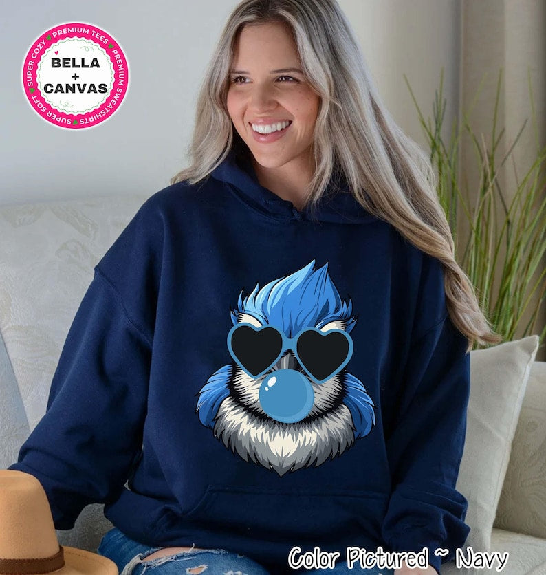 Preppy Bubble Blowing Blue Jay Mascot Team Sweatshirt, Cute Blue Bird Mascot Sweater, School Team Tee, Favorite Team Shirt, School Logo Tee image 2