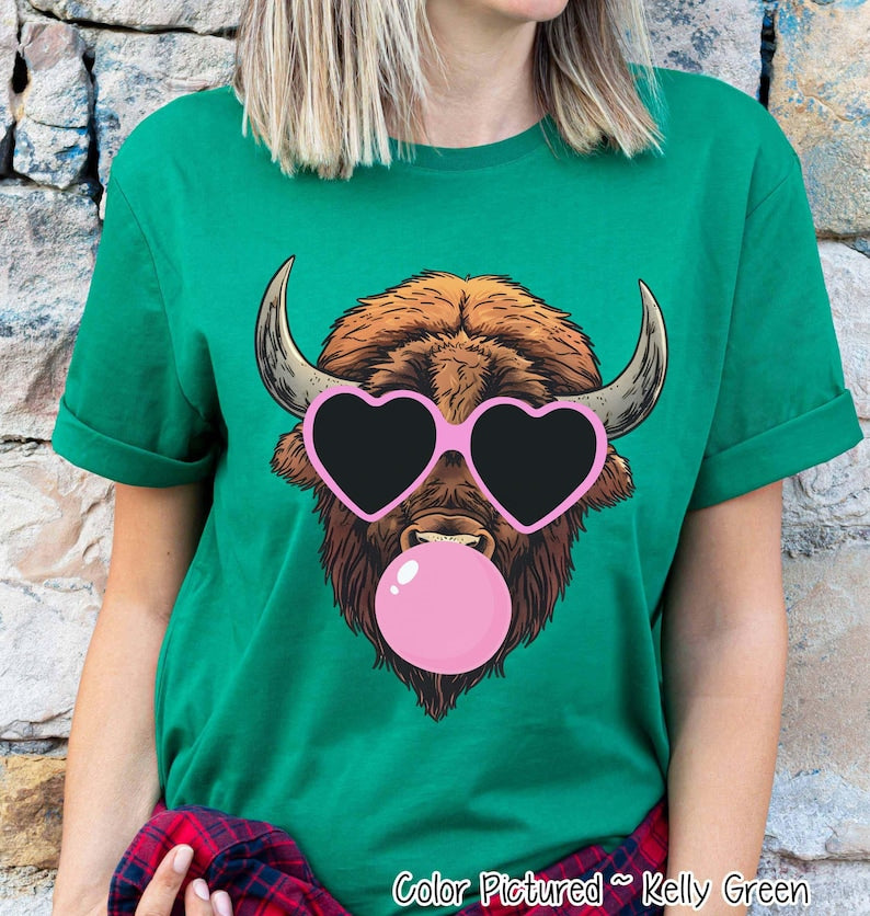 Preppy Bubble Blowing Buffalo Mascot Team Sweatshirt, Cute Mascot Sweater, School Team Tee, Favorite Bison Team Shirt, School Logo Hoody image 3