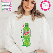 White sweatshirt with a green Diet Mtn Dew bottle graphic. The text 