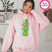 Pink hoodie with a Diet Mtn Dew graphic. The hoodie features a large graphic of a green Diet Mtn Dew bottle with the text 