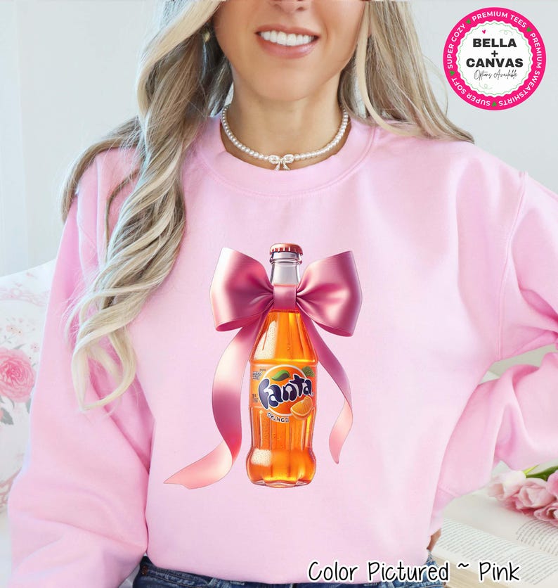 Coquette Fanta Sweatshirt, Pink Bow Orange Soda Shirt, Preppy Pink Bow Tee, Trendy Soda Tee, Fun Orange Fanta Lover Gift, Funny Soda Hoodie image 1