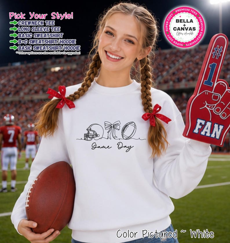 Football Game Day Shirt, Football Mom Tee, Friday Night Lights Sweatshirt, Football Fan Hoodie Gift image 1