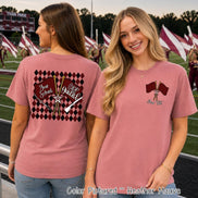 May include: A heather mauve t-shirt featuring a maroon and black diamond pattern on the back with two crossed flags and the text Your School and Color Guard. The front left chest displays two crossed flags with a star and the text Your Text.