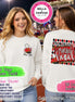 May include: A white long-sleeve sweatshirt featuring a small marching band hat graphic on the front left chest and a large graphic on the back with a red and black diamond pattern, a marching band hat, and the text Your School Marching Band.