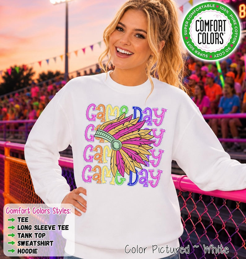 May include: A white long-sleeve sweatshirt featuring the repeated text 
