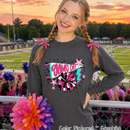 A charcoal gray long-sleeve crewneck sweatshirt featuring a graphic print with the text 