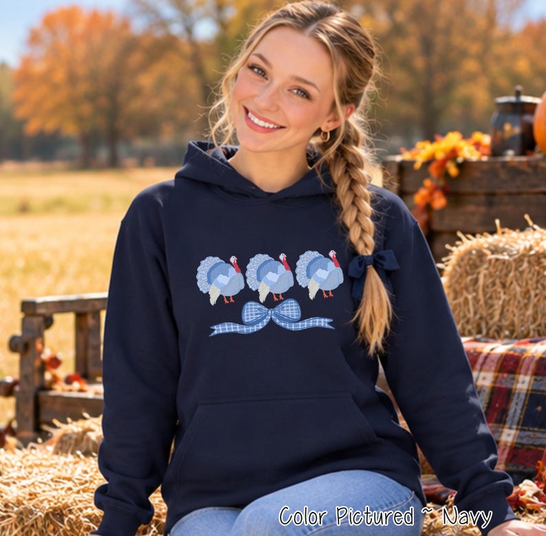 Blue Turkey Bow Thanksgiving Shirt - product view 2