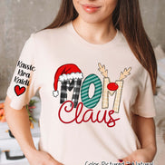 Personalized Christmas Clause Reindeer Names with Kids/Grandkids names on Sleeve Tee or Sweatshirt