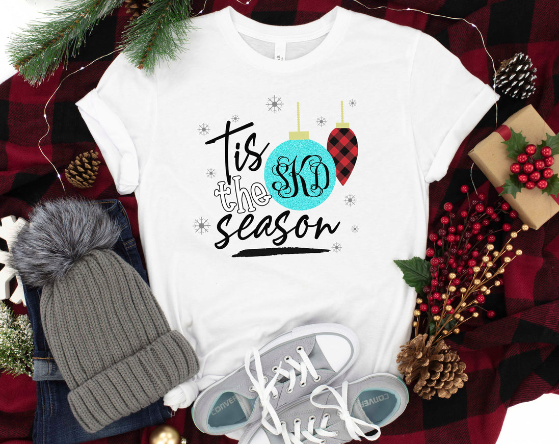 Monogram Tis The Season Ornament Christmas Tee
