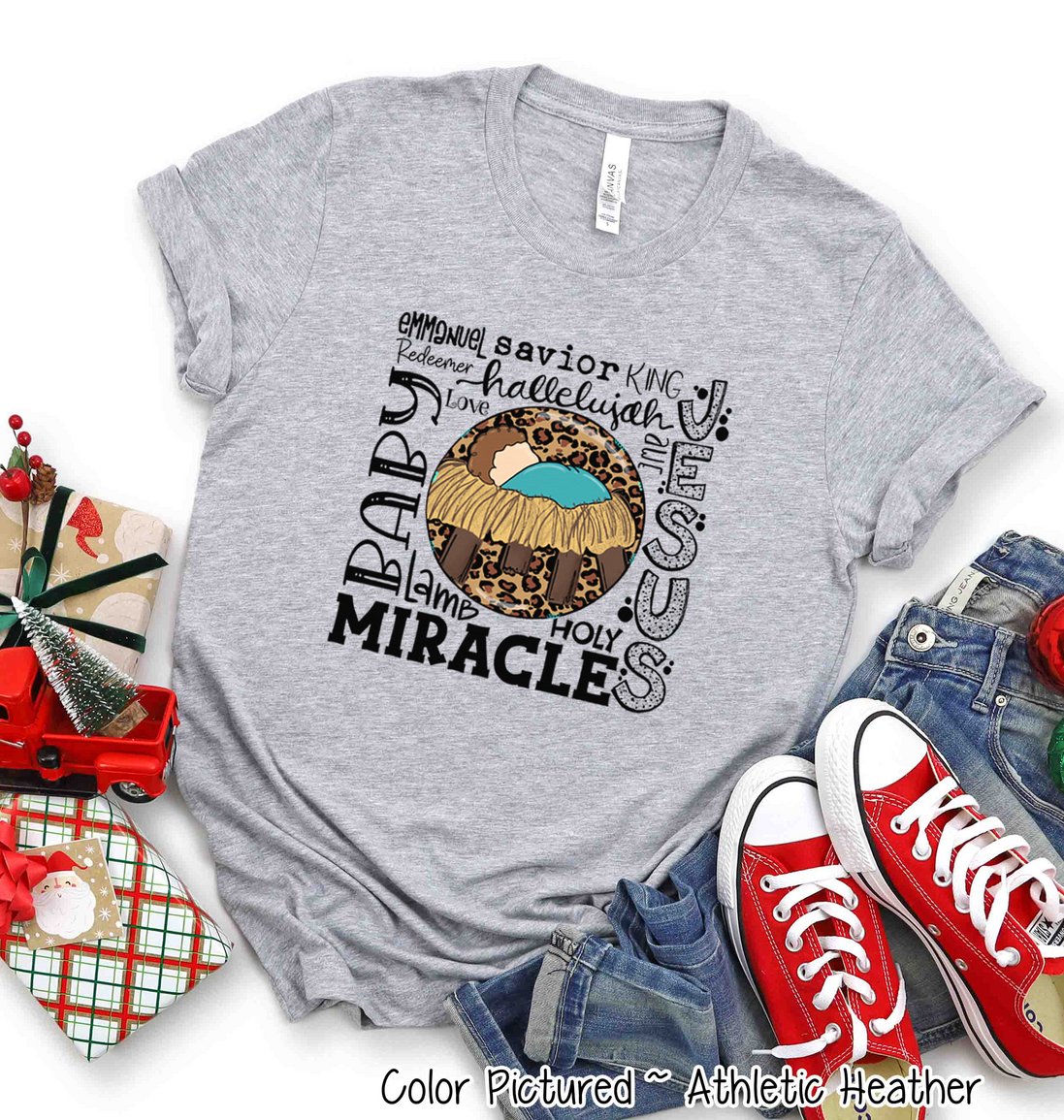 Baby Jesus Typography Word Art Christmas Tee