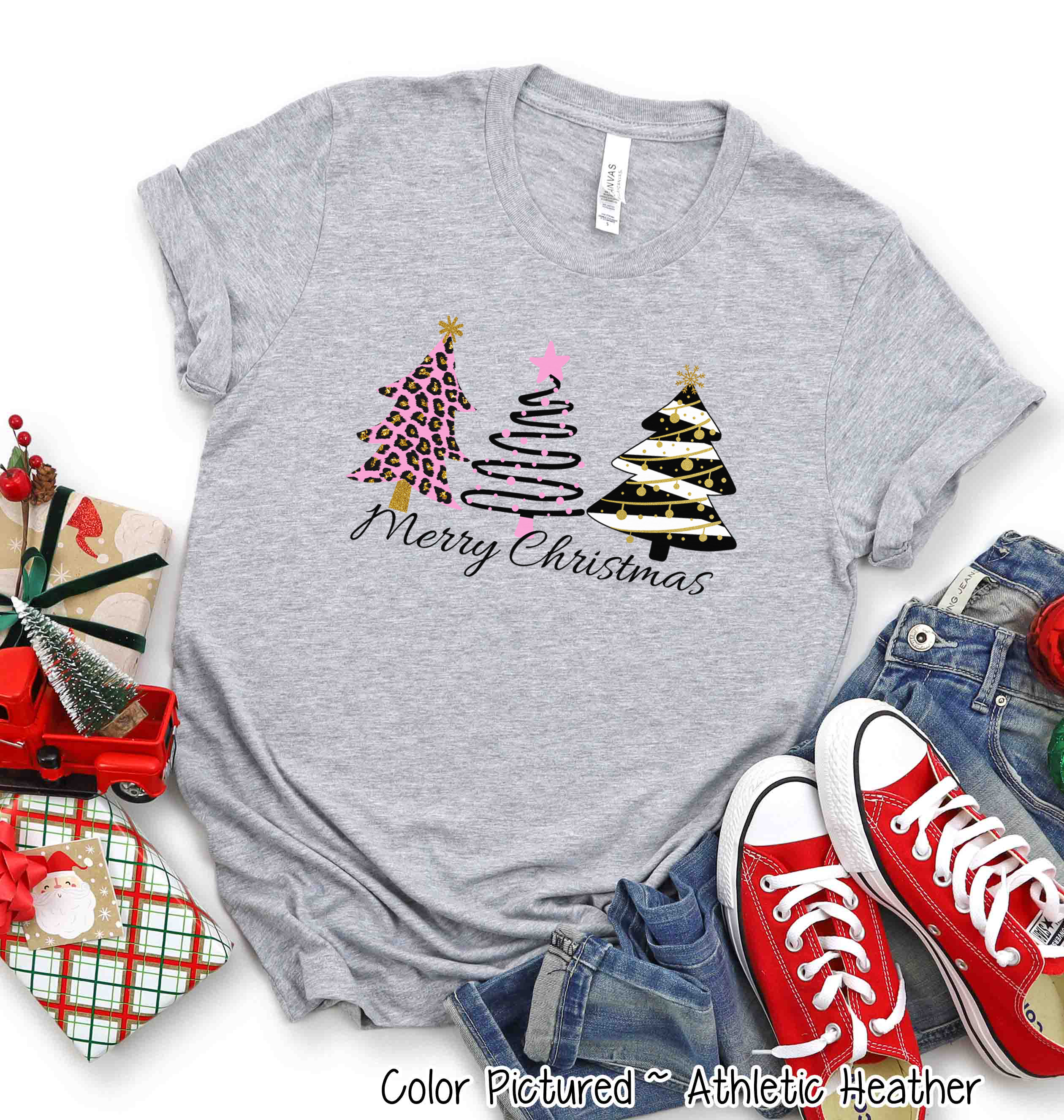 Pink Leopard Merry Christmas Tee
