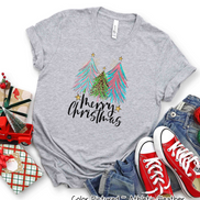 Merry Christmas Pink Blue Leopard Christmas Tree Tee