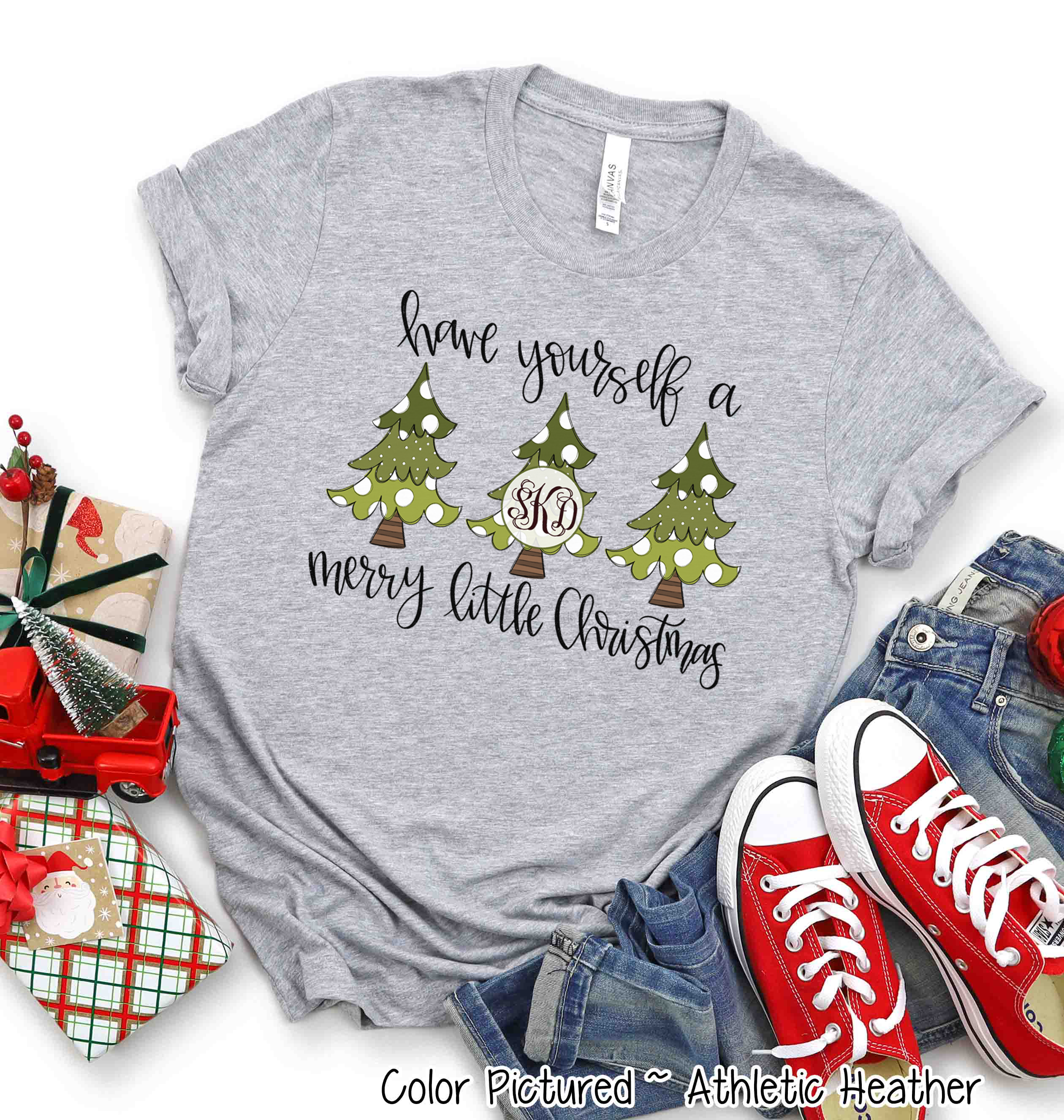 Monogrammed Have Yourself A Merry Little Christmas Tree Tee
