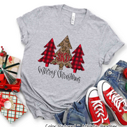 Monogrammed Red Buffalo Plaid and Leopard Christmas Trees Tee