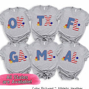 Patriotic Stars and Stripes State Abbreviation Tee~All States Available