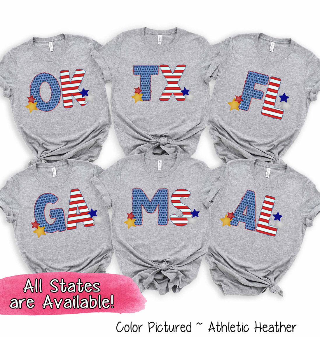 Patriotic Stars and Stripes State Abbreviation Tee~All States Available