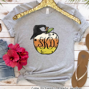 Monogramed Candy Corn Apple Halloween Teacher Tee