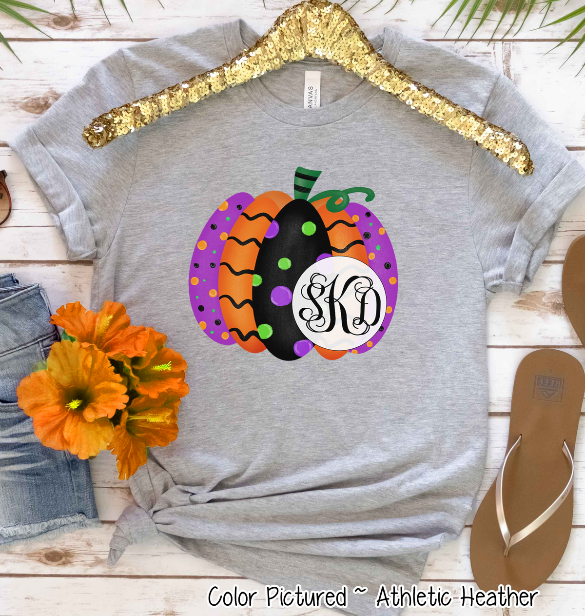 Monogrammed Colorful Halloween Pumpkin Shirt