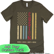 Custom Faded Patriotic Flag ~ Dad-Grandpa-Brother-Etc. Distressed Cream, Blue, Khaki Flag Tee