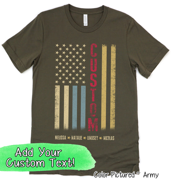 Custom Faded Patriotic Flag ~ Dad-Grandpa-Brother-Etc. Distressed Cream, Blue, Khaki Flag Tee