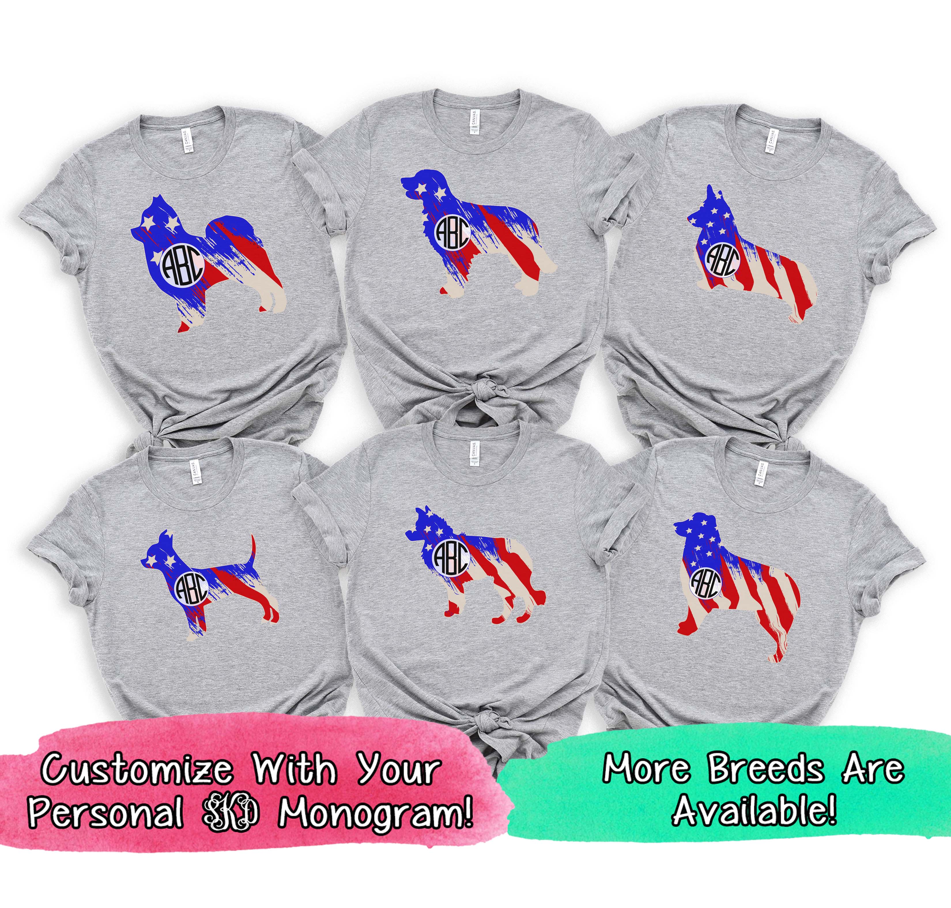 Patriotic Dog Outline Monogram Tee (Many Breeds Available)