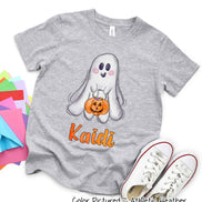 Personalized Ghost with Candy Pumpkin with Custom Name Halloween Tee
