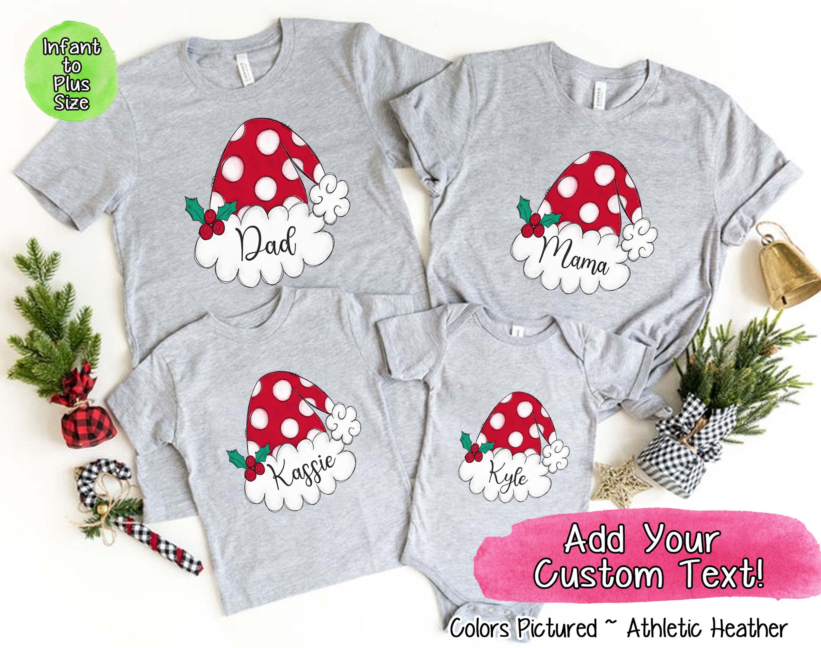 Personalized Family Matching Group Polk A Dot Santa Hat Tee