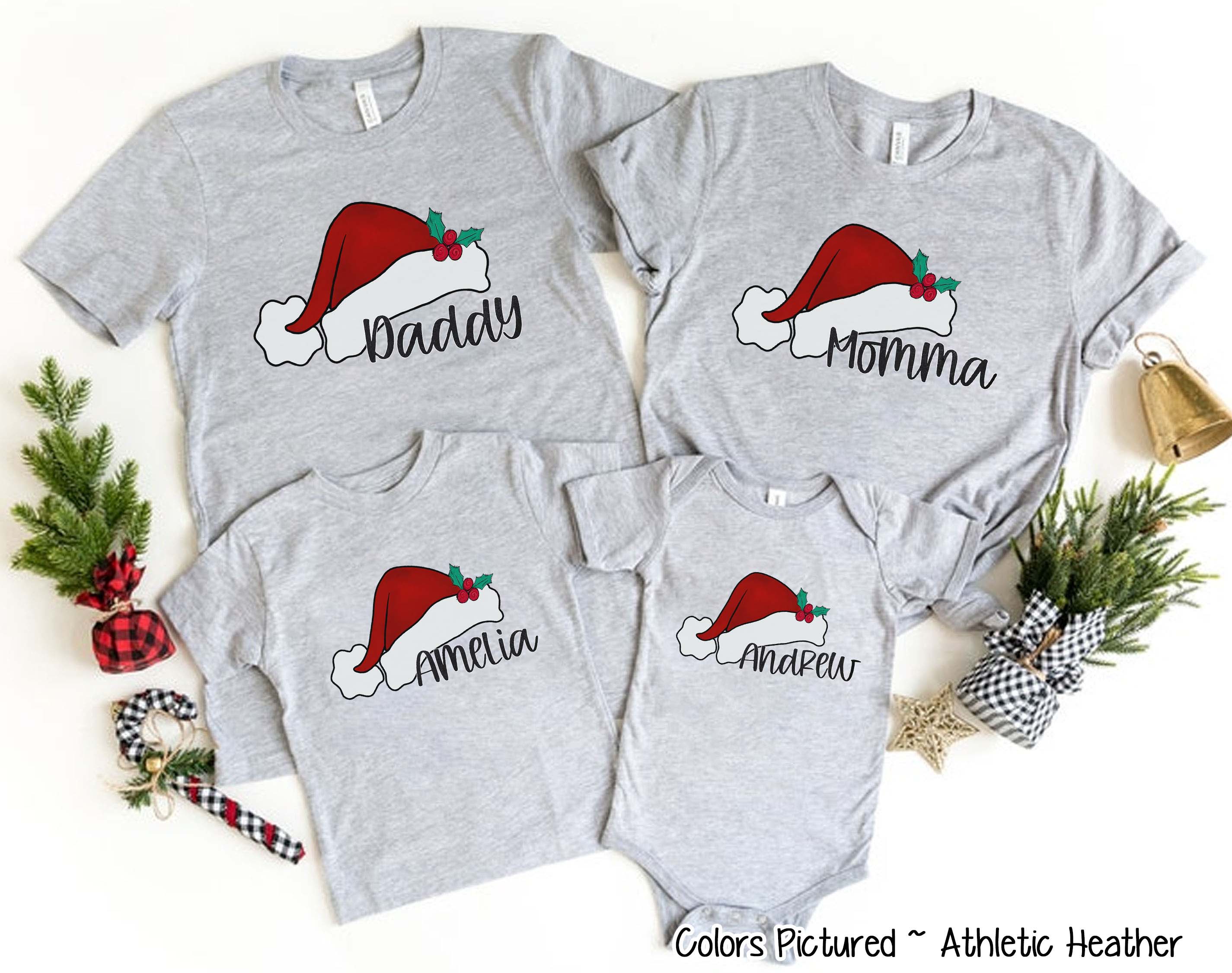 Personalized Family Matching Group Red Santa Hat Tee