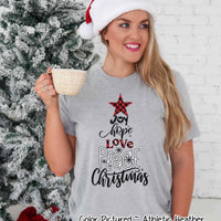Peace Love Joy Word Art Christmas Tree Tee