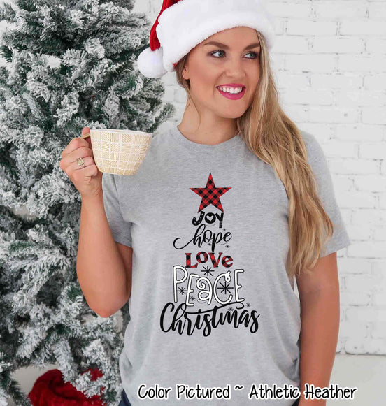 Peace Love Joy Word Art Christmas Tree Tee